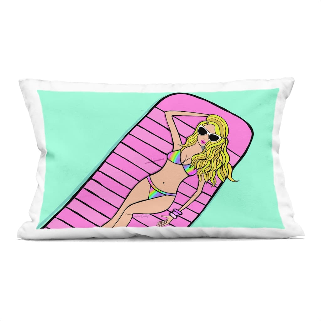 Stupell Trendy Girl on Pool Float Decorative Printed Throw Pillow Design by Katie Conley