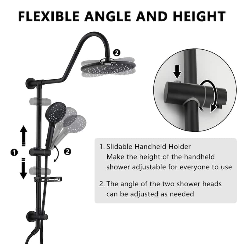 3-Spray Patterns 10 in Wall Mount Dual Shower Heads with Soap Dish and Rough-in Valve