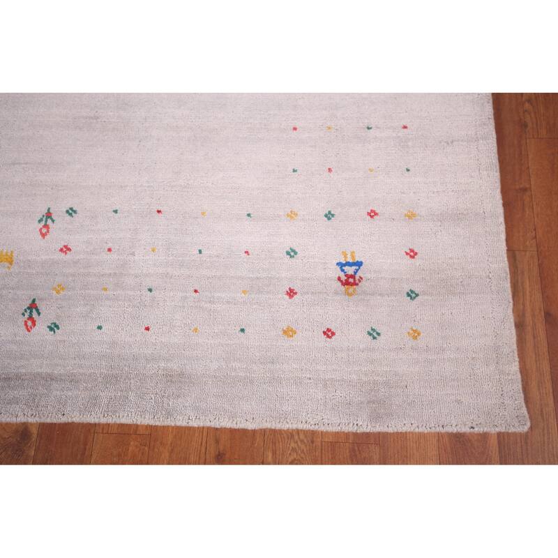 Tribal Gabbeh Indian Square Area Rug Hand-Knotted Wool Carpet - 7'5"x 7'9"