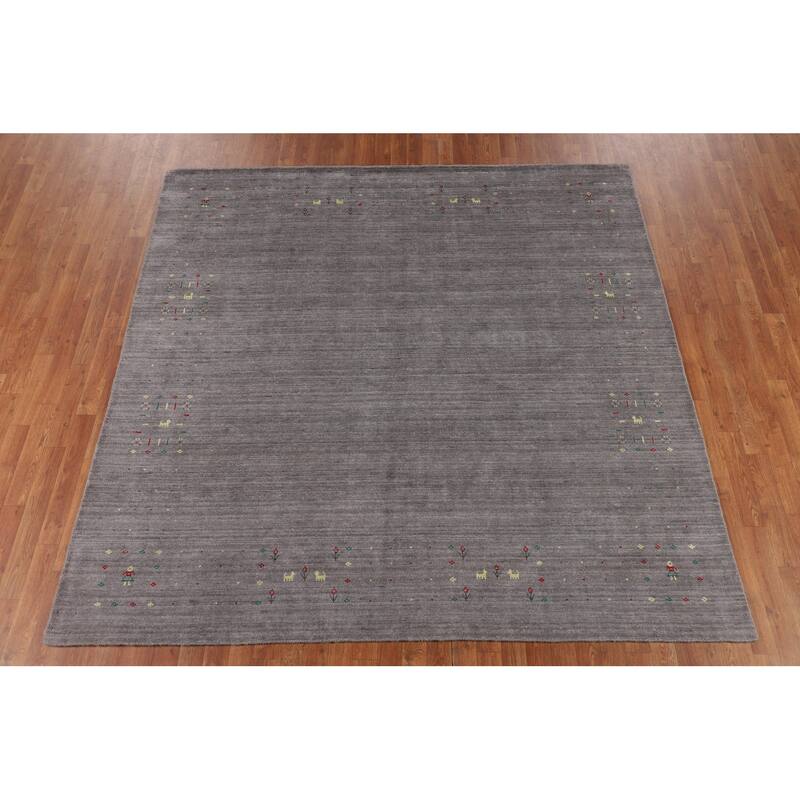 Silver Gray Tribal Gabbeh Indian Square Area Rug Handmade Silk Carpet - 7'10" X 7'10"