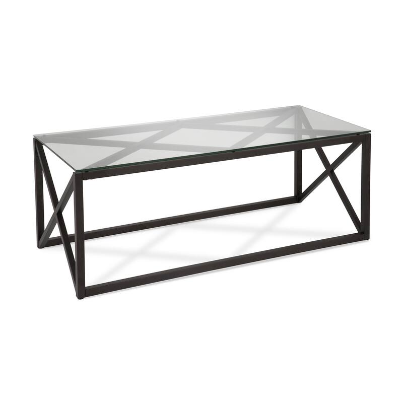 Dixon Geometric X-Base Metal & Glass Coffee Table (Optional Finishes)