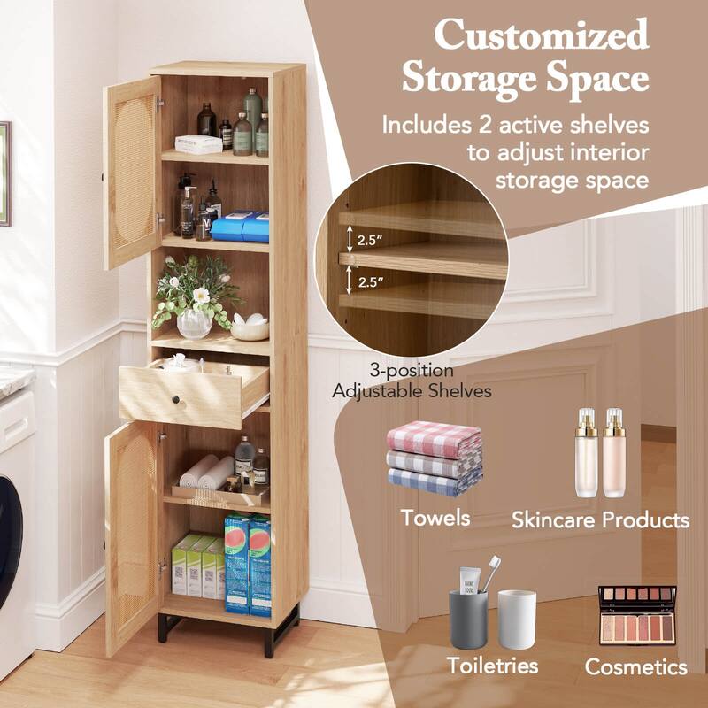 Costway 67" Tall Bathroom Cabinet with 2 Doors Open Compartment & - See Details