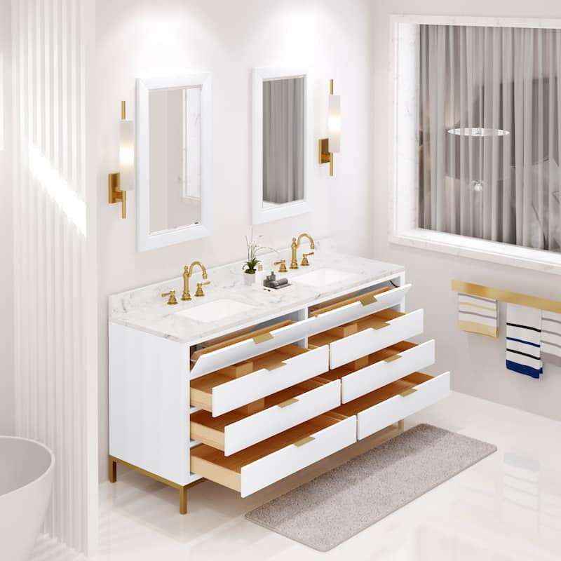 Bristol Carrara White Marble Countertop Vanity with Mirror