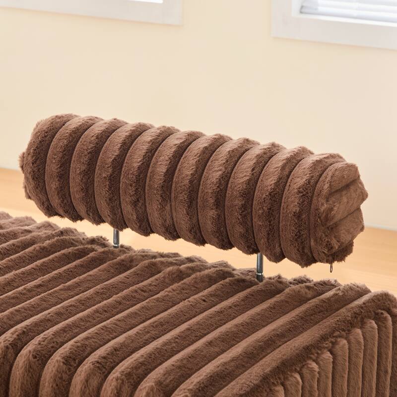 Roomfitters Faux Fur Loveseat Bench, 2-Seater Small Sofa Window Ottoman Footrest with Adjustable Back and Metal Legs