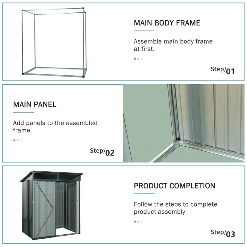 5 x 3 FT Outdoor Gray Metal Storage Shed Transparent Plate