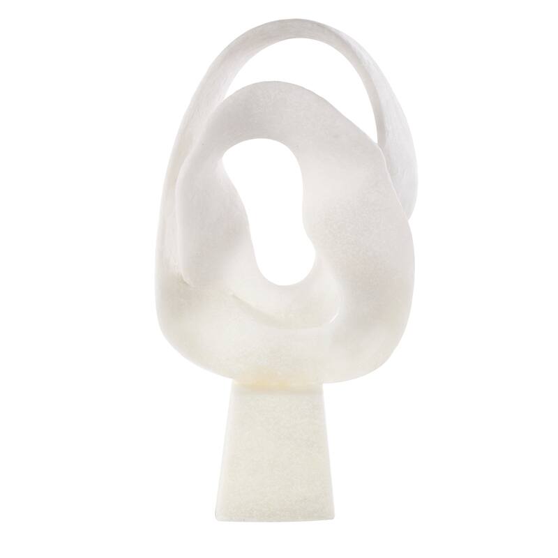 White Polystone Textured Wave Abstract Decorative Sculpture with Elevated Base