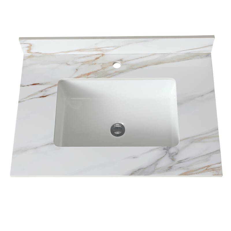 31 Inch Marble Vanity Top,Bathroom Vanity Top with Undermount Rectangular Middle Sink and 4 Inch Height Backsplash