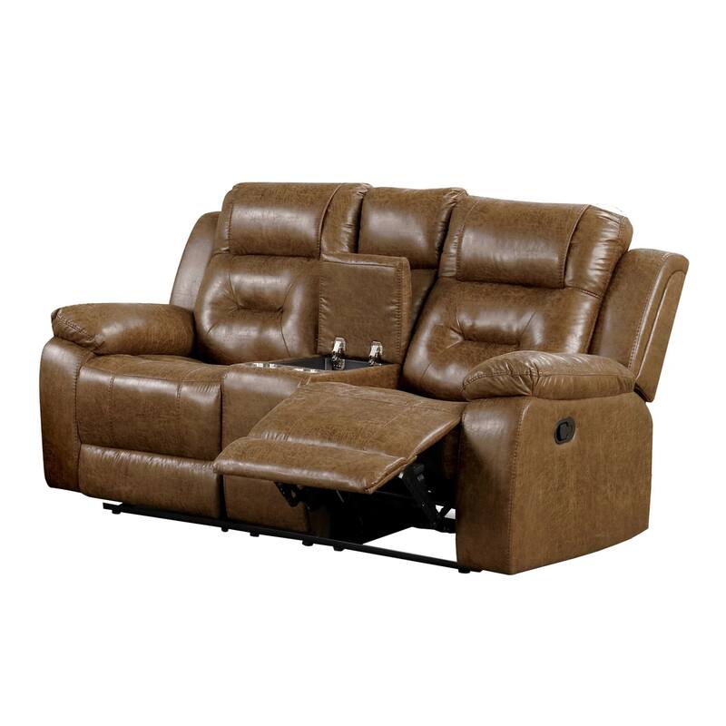 Leatherette Upholstered Manual Reclining Loveseat with Cup Holders in Brown - Brown