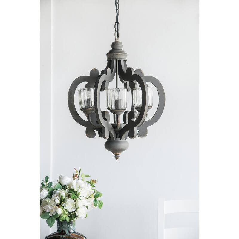 6-Light Wood Chandelier Pendant Light Fixture with Adjustable Chain for Living Room, Exquisite Chandelier Lighting