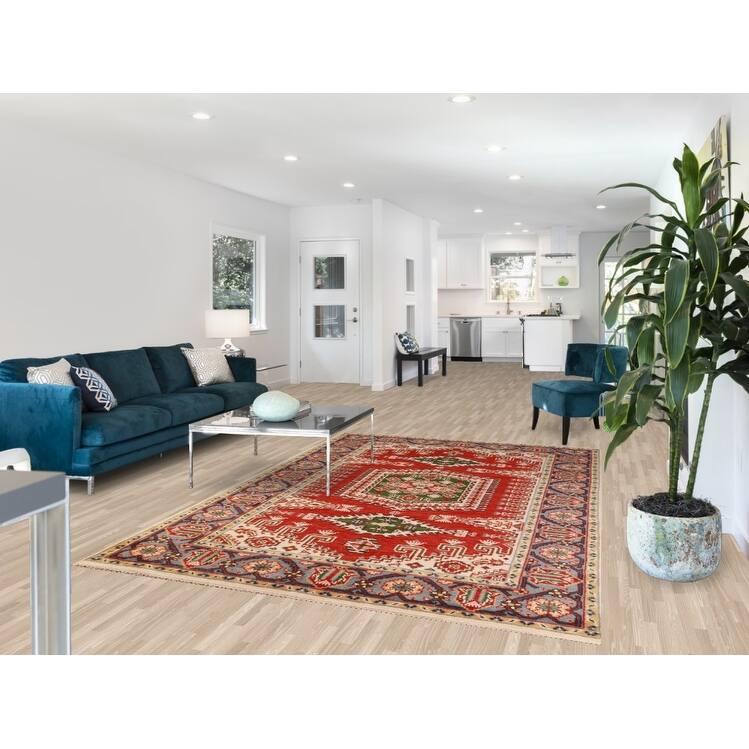 Hand Knotted Oriental 100% Wool Carpet Traditional Geometric Red Viss Area Rug - 9' 0'' X 6' 0''