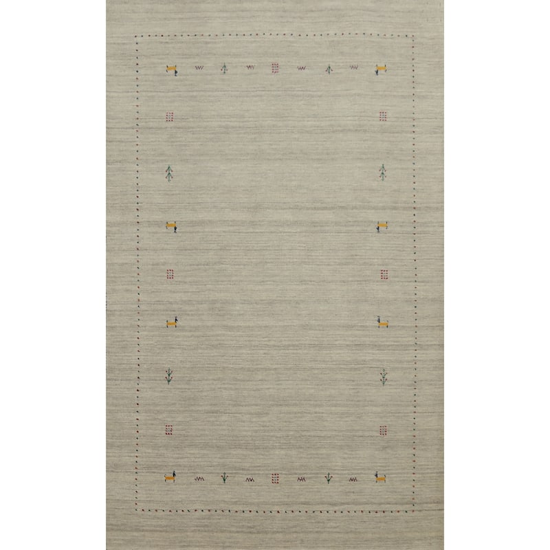 Hand Knotted Oriental 100% Wool Carpet Tribal Animal Pictorial Beige & Ivories Gabbeh Area Rug - 7' 9'' X 5' 0''