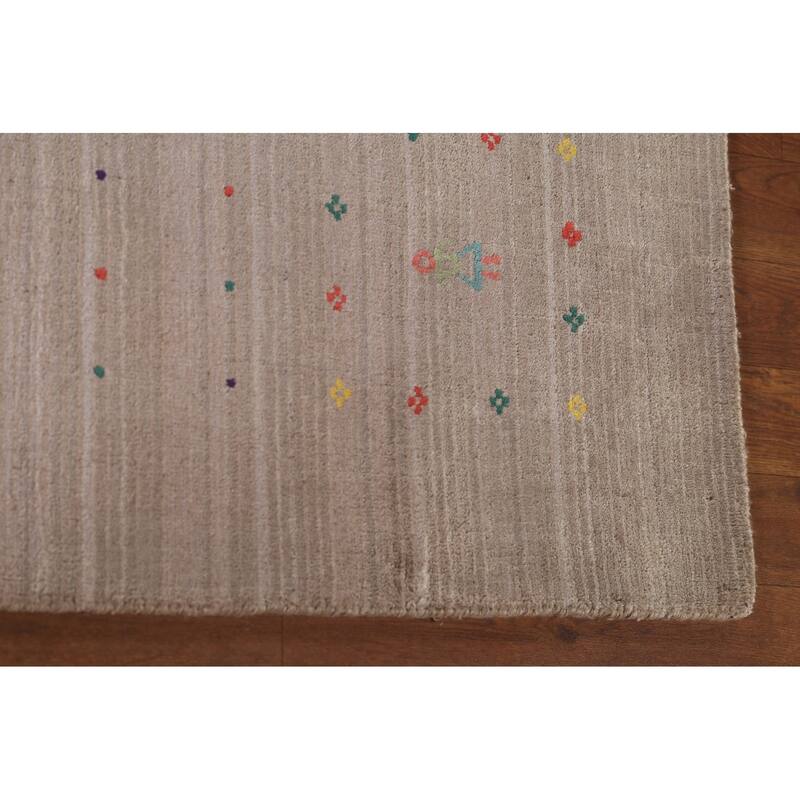 Gabbeh Area Rug Hand-Knotted Tribal Beige Wool Carpet - 7'10" x 9'8"