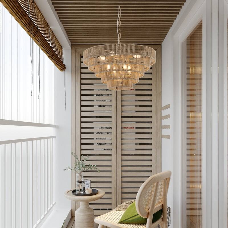 Modern Layered Hemp Rope Chandelier in Boho Style, Elegant Hanging Light for Living, Dining & Bedroom Areas (Bulbs Not Included)