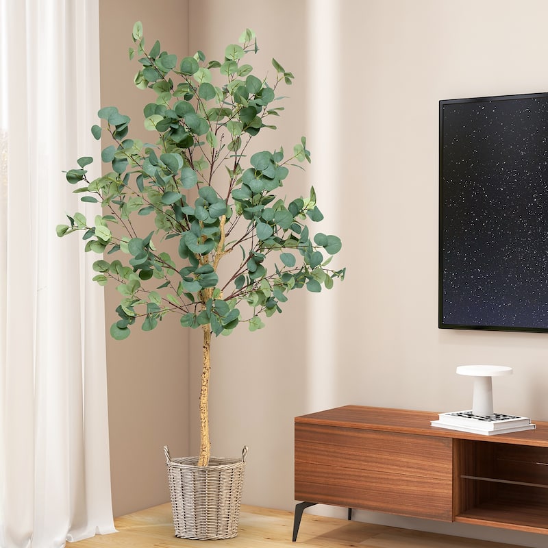 Costway 1/2 PCS 5.5FT Artificial Tree Fake Eucalyptus Tree for Living