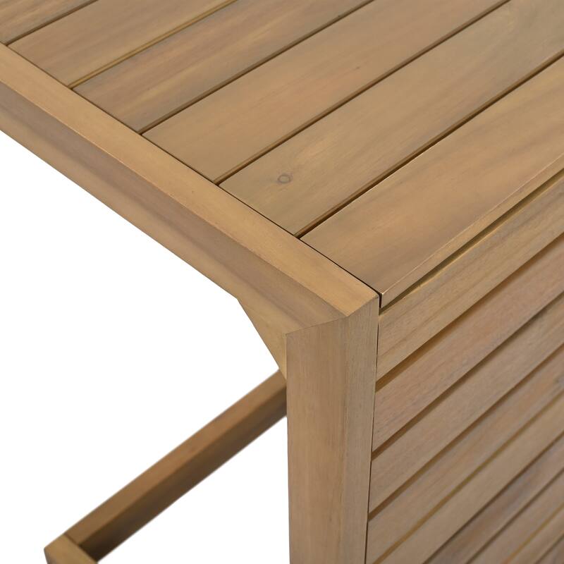 Roomfitters C-Shaped End Table, Slatted Wood Accent Table for Sofa or Patio, Compact Side Table in Brown