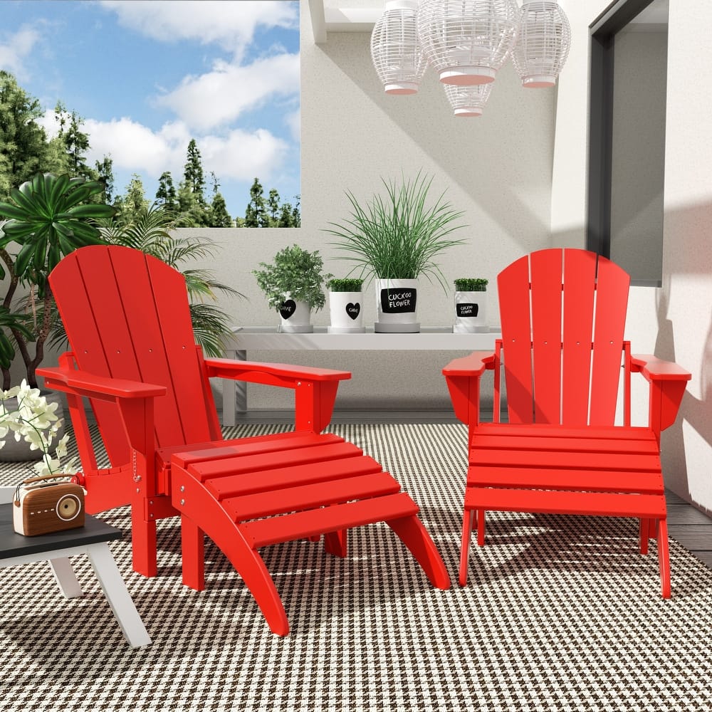 Laguna Hdpe All Weather Outdoor Patio Foldable Adirondack Chairs With Ottomans (5-Piece Set)