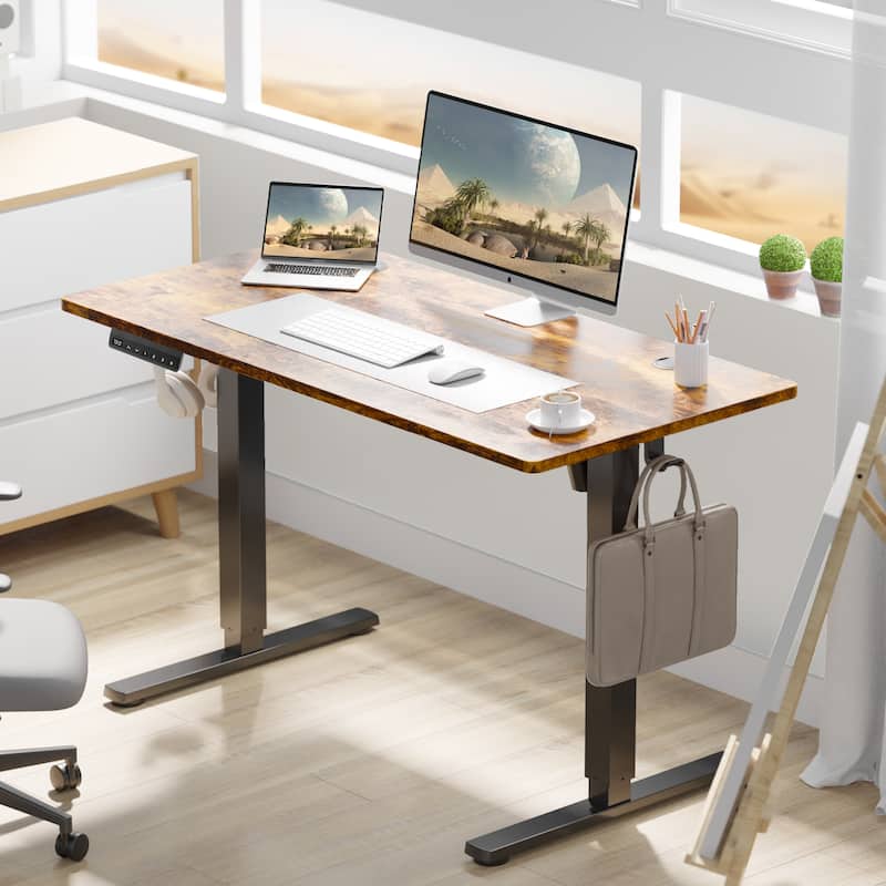 Electric Standing Desk - Adjustable Height Computer Workstation with Memory Settings for Home Office, Gaming & Study - 55"x 24" - Rust