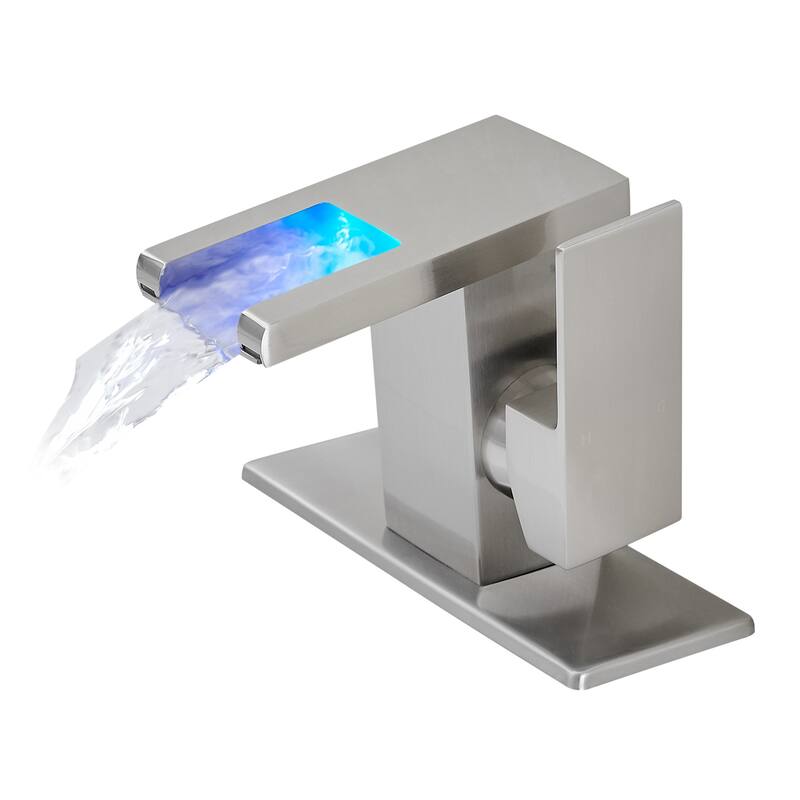 Brushed Nickel Bathroom Sink Faucet with tri-color LED Light