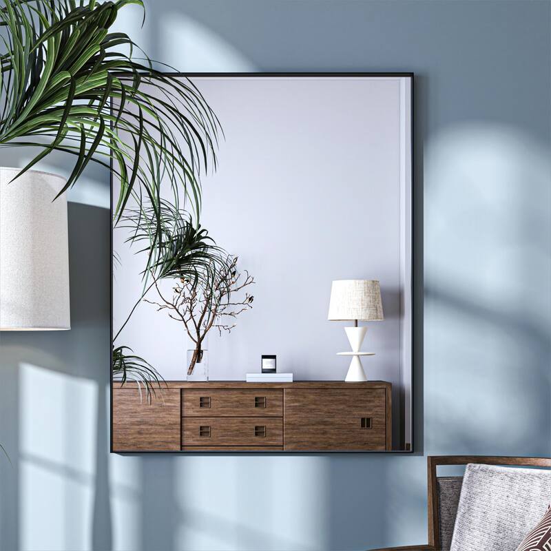 Organnice Rectangular Mirror Modern Black Frame Bathroom Vanity Mirror Clean Glass - 32"L*40"W