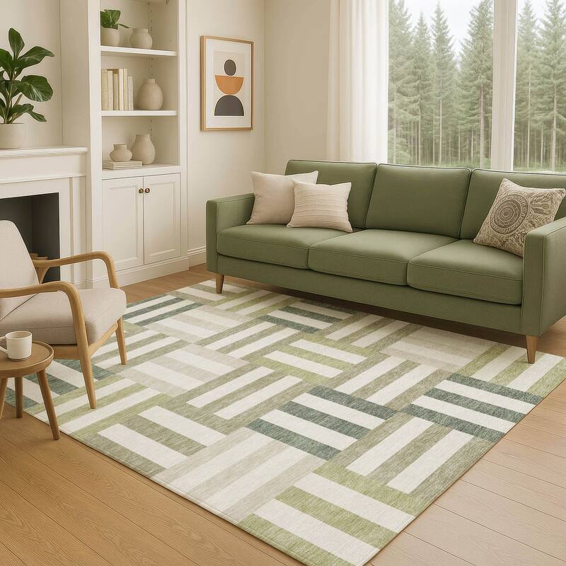 Machine Washable Indoor/ Outdoor Modern Hatch Chantille Rug