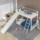 preview thumbnail 2 of 15, Twin over Twin Metal Bunk Bed with Inclined Ladder, Slide, Railings and Head&Footboards, White