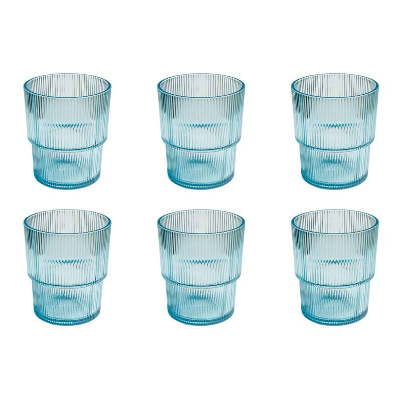 Abode Homewares Fine Ribbed Acrylic Drinking Glass - Set of 6 - Light Blue - 16 oz