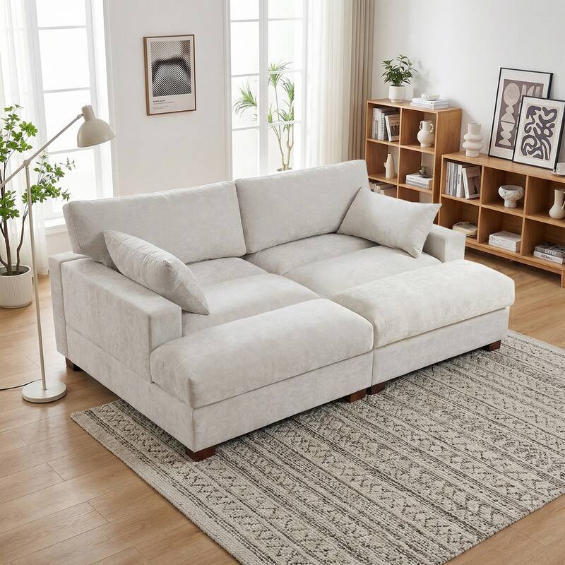 Modern Modular Sectional Sofa Chaise Couch Bed - Chenille/Off-White - Symmetrical