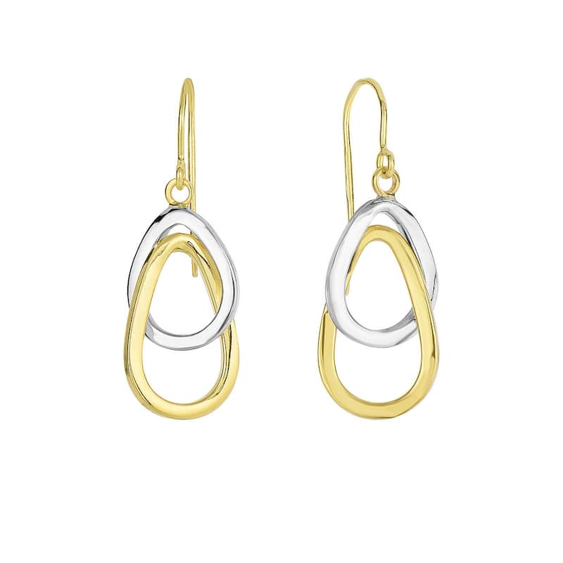 Curata 14k Two-tone Gold 30x10mm Interlocked Teardrops Dangling Hook Earrings