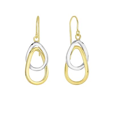 Curata 14k Two-tone Gold 30x10mm Interlocked Teardrops Dangling Hook Earrings
