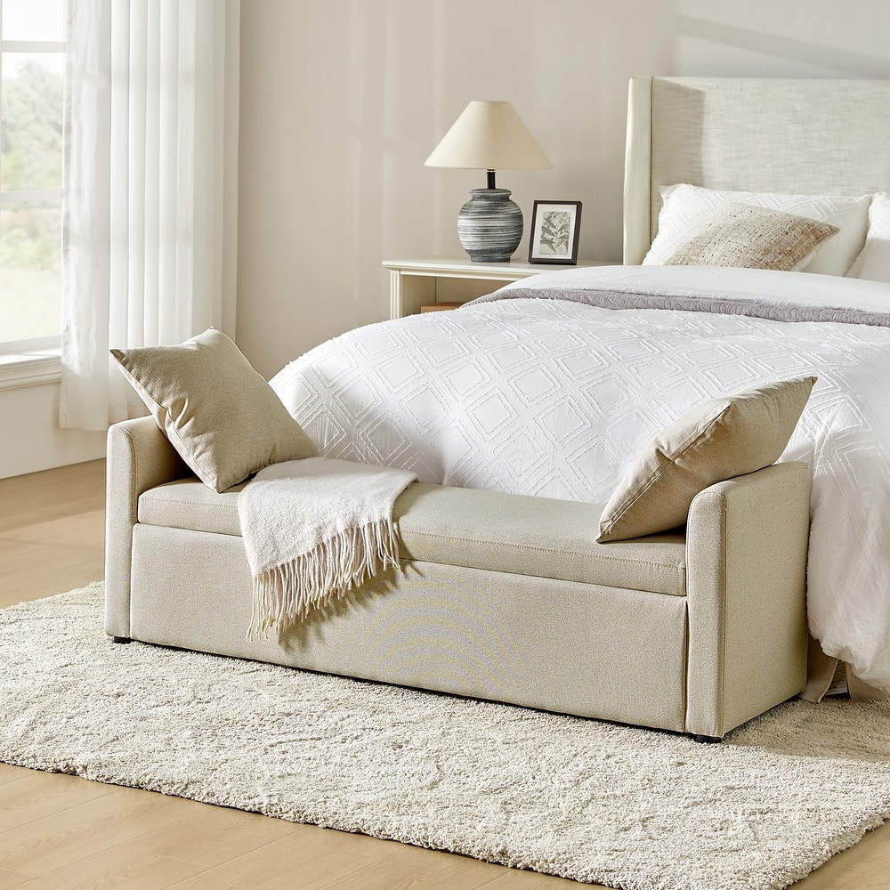 Franco Modern Upholstered Storage Bench with Two Throw Pillows