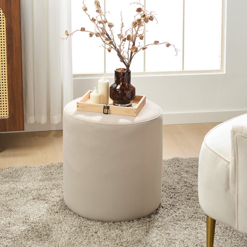 KINWELL Round Upholstered Pouf Ottoman Footrest - 18' x18' x18' - Velvet Greige 18"