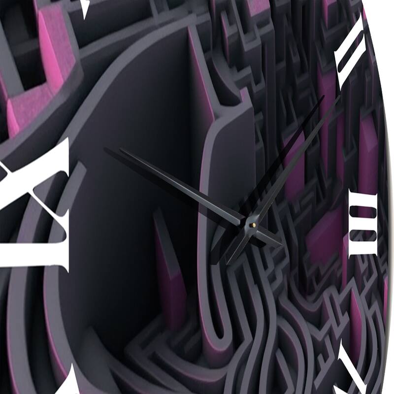 Designart "Futuristic Labyrinth Purple Maze Matrix II" Modern Geometric Oversized Wall Clock