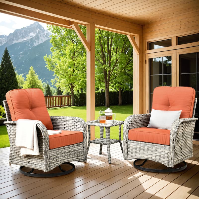 XIZZI 3-piece Outdoor Patio Wicker Swivel Chair Bistro Set - VNC - Red/Orange