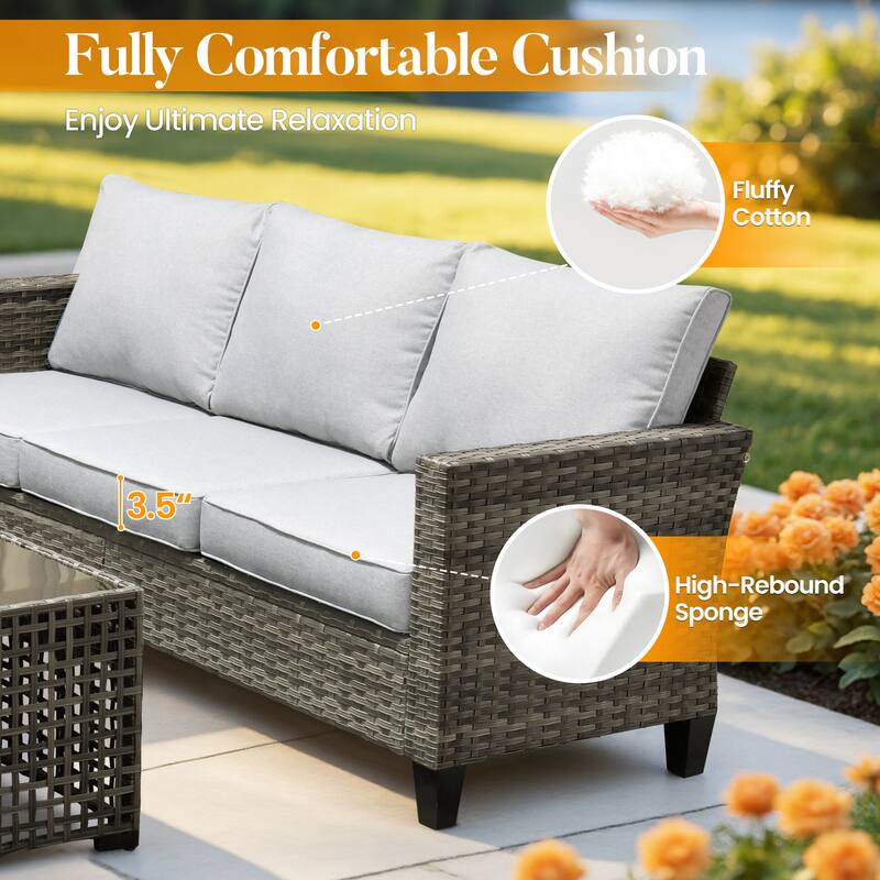 HOOOWOOO 7-piece Patio Furniture Wicker Sofa Conversation Set Fire Pit Table