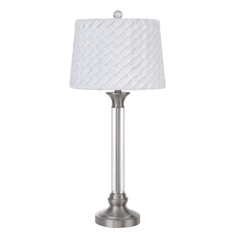 Nickel Metal Table Lamp with White Fabric Empire Shade and Dimmable 3 Way Switch - 14” x 14” x 32” (D x W x H)