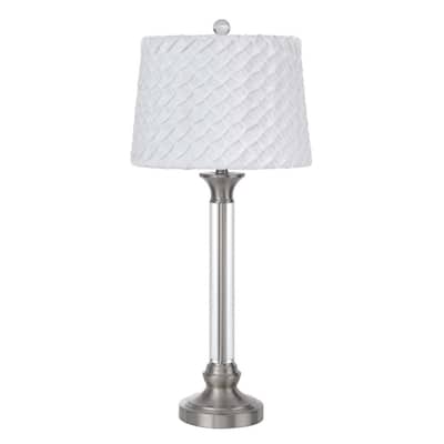 Nickel Metal Table Lamp with White Fabric Empire Shade and Dimmable 3 Way Switch - 14” x 14” x 32” (D x W x H)