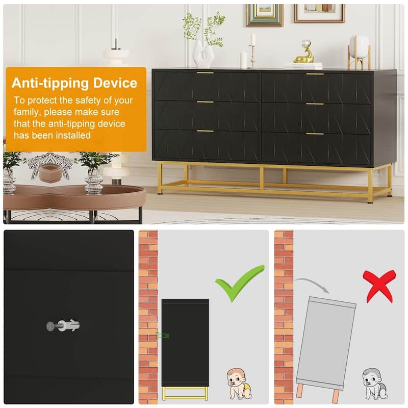 6-Drawer Fabric Dresser, with Wide Drawers and Metal Handles