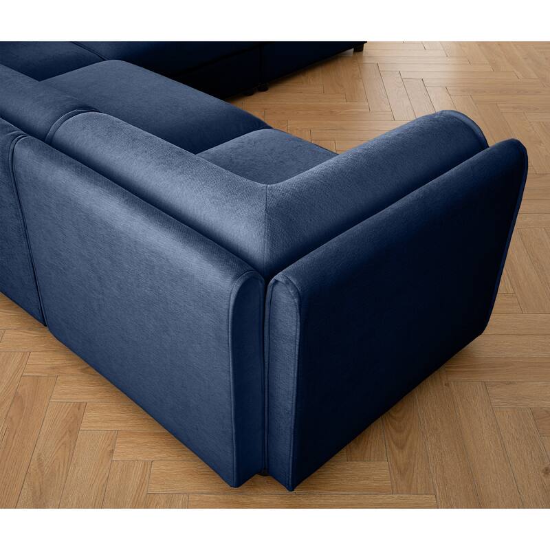 142.5" Extra Large U-Shaped Chenille Sectional Sofa with Storage Ottoman and Cylindrical Backrest(4-Seater Modular Design)