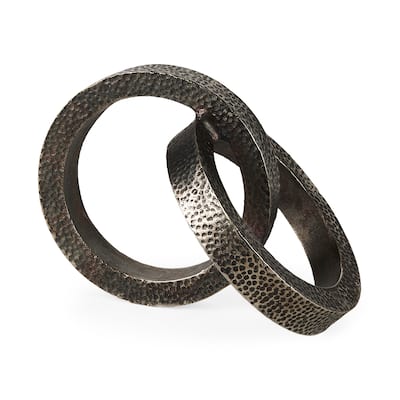 Rafiki 7.9L x 5.9W x 5.9H Two Blackened Hammered Finish Metal Conjoined Circles