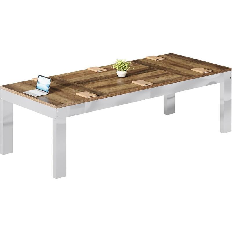 6.5 FT Conference Table, 78 inch Large Rectangular Meeting Table with Mirrored Metal Legs