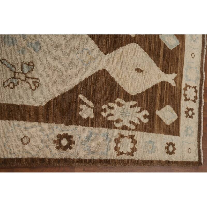 Geometric Oushak Turkish Runner Rug Handmade Wool Carpet - 2'10"x 9'1"