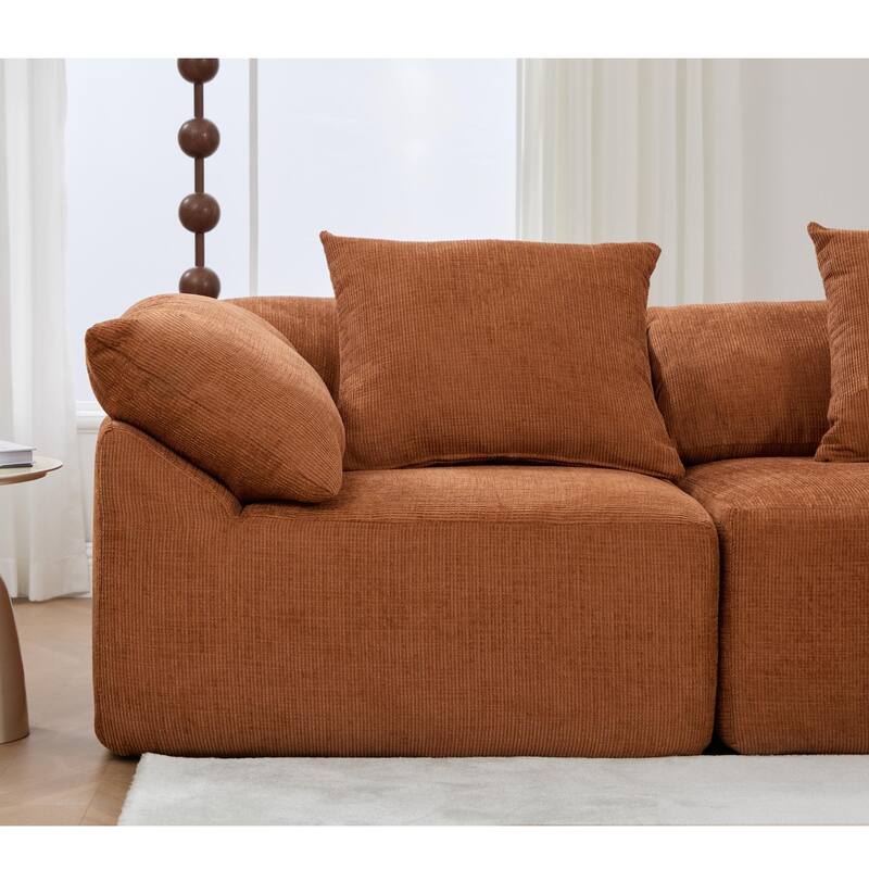 GDFStudio - Chenille L-Shaped Modular 5-Seater Sectional Sofa with Ottoman