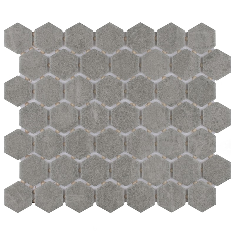 Merola Tile Liverpool Hex Light Grey 10" x 11-3/8" Ceramic Mosaic Floor and Wall Tile