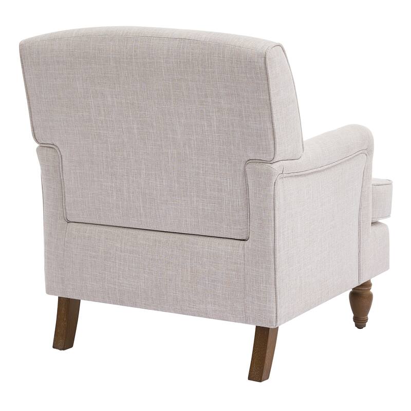 Vintage Upholstered Linen Fabric Armchair with Antique Solid Wood Legs, Accent Chair Single Sofa Chair for Living Room