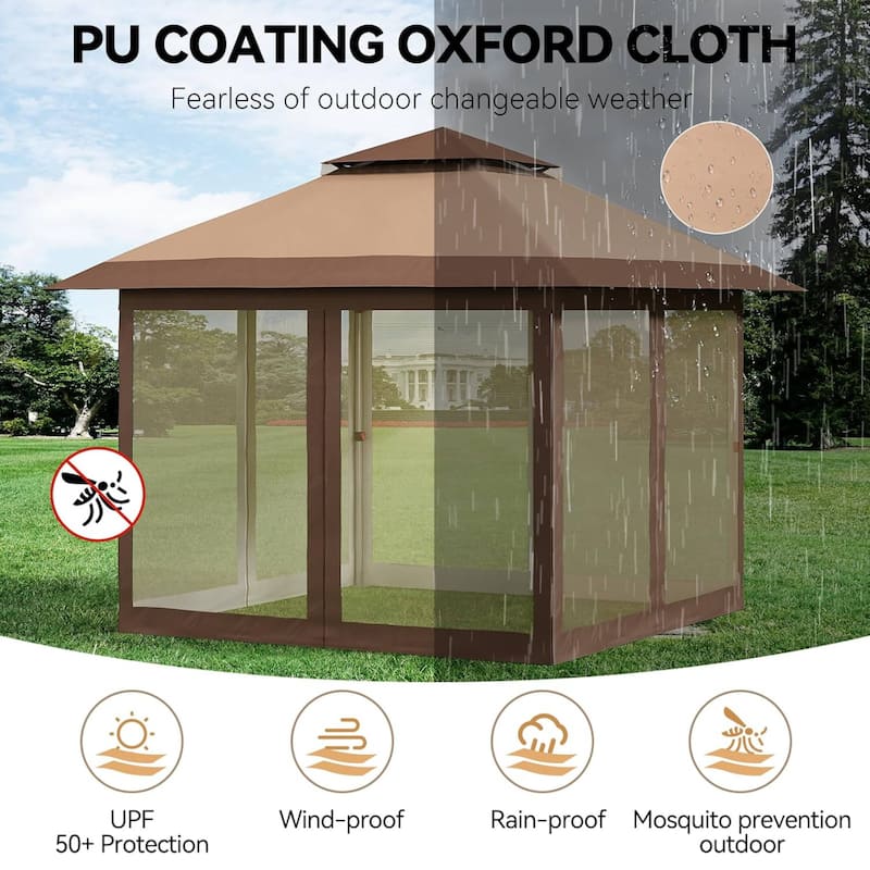 Modern Waterproof 12X12 Ft Instant Pop-Up Gazebo, All-Weather Canopy Tent for Patio, Garden, Backyard, Party - N/A