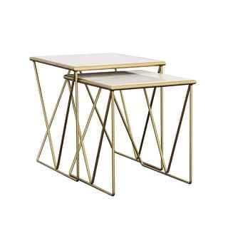 Atticus Black Wood and Antiqued Gold Metal Nesting Accent Tables (Set ...