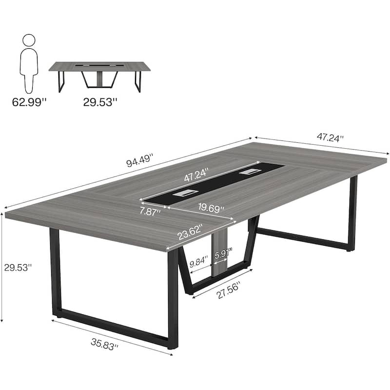 8FT Large Conference Table with Strong Metal Frame for Office Conference