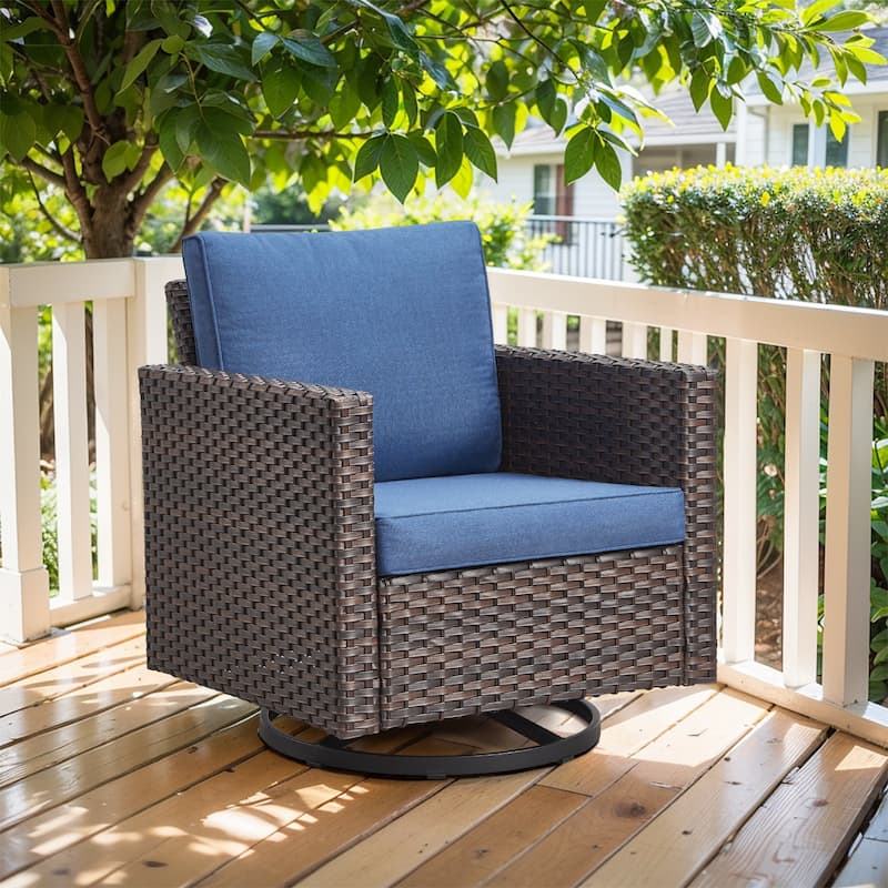 Outdoor Swivel Chair Rocker Chair - Brown - Blue
