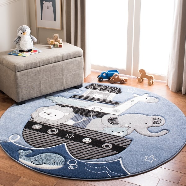 slide 2 of 16, SAFAVIEH Carousel Kids Panna Animal Rug 3' Round - Blue/Grey - Round
