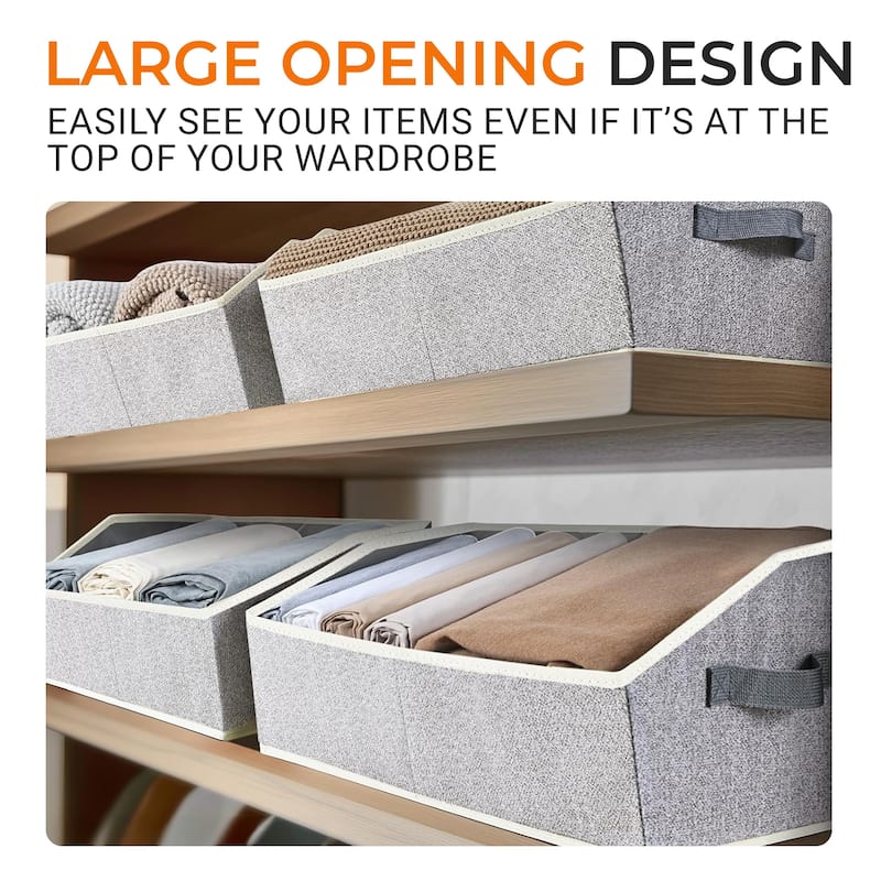 Cheer Collection 6 Pack Trapezoid Shelf Organizer Bins with Handles Light Gray